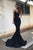 Mermaid Spaghetti Straps Sweep Train Black Stretch Satin Prom dress P19