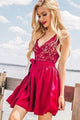 Gorgeous V Neck Red Short Homecoming Dresses with Appliques OHM019 | Cathyprom