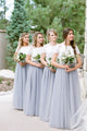 A-Line Crew Short Sleeves Floor-Length Grey Bridesmaid Dress with Lace OHS049 | Cathyprom