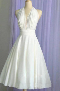 Vintage A Line Halter White Short Homecoming Dresses with Ruffles OHM086 | Cathyprom