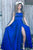 A-Line Scoop Split Side Royal Blue Criss-Cross Straps Satin Prom Dress Q50