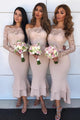 Mermaid Off-the-Shoulder Long Sleeves Hi-Low Bridesmaid Dress with Lace OHS068 | Cathyprom