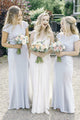 Sheath Round Neck Floor-Length Light Blue Bridesmaid Dress with Lace OHS013 | Cathyprom