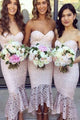 Mermaid Sweetheart Hi-Low Sleeveless Lace Bridesmaid Dress OHS046 | Cathyprom