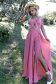 Pink Spaghetti Straps Long Chiffon Prom Jumpsuit with Split Keyhole OHC023 | Cathyprom