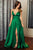 A-Line Spaghetti Straps Sweep Train Green Satin Prom Dress with Split CAD67 | Cathyprom