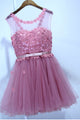 Cheap A Line Scoop Neck Sleeveless Appliques Short Tulle Homecoming Party Dress  OHM097 | Cathyprom