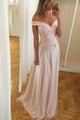 A-Line Off-the-Shoulder Floor-Length Pink Prom Dress with Appliques OHC083 | Cathyprom