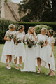 A-Line Crew Short Sleeves Hi-Low Bridesmaid Dress with Lace OHS098 | Cathyprom