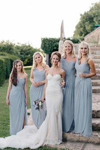 Sheath Bridesmaid Dresses One-Shoulder Long Light Sky Blue Bridesmaid Dress with Ruched OHS135