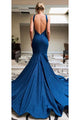 Sexy Prom Dress Halter Mermaid Long Satin Open Back Prom Dresses Evening Dresses OHC594