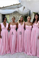A-Line Spaghetti Straps Floor-Length Pleated Chiffon Bridesmaid Dress OHS095 | Cathyprom