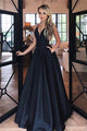 A-Line Spaghetti Straps Floor-Length Black Prom Dress with Pockets LPD89 | Cathyprom
