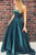 A-Line Scoop Backless Sweep Train Dark Green Satin Prom Dress with Pockets LPD82 | Cathyprom
