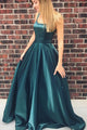 A-Line Scoop Backless Sweep Train Dark Green Satin Prom Dress with Pockets LPD82 | Cathyprom