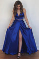 Two Piece Spaghetti Straps Backless Royal Blue Long Prom Dress with Split Pockets OHC001 | Cathyprom
