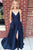 A-Line Spaghetti Straps Sweep Train Dark Blue Satin Prom Dress with Split Pockets CAD61 | Cathyprom