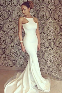 Mermaid Jewel Backless Sweep Train White Prom Dress with Watteau OHC084 | Cathyprom