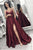 A-Line Spaghetti Straps Sweep Train Burgundy Satin Prom Dress with Pockets Split L53 | Cathyprom