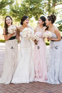 Mermaid Strapless Sweep Train Chiffon Bridesmaid Dress with Ruffles OHS100 | Cathyprom