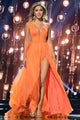 A-Line Deep V-Neck Sweep Train Orange Chiffon Prom Dress with Sash P32