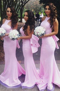 Mermaid Round Neck Backless Pink Bridesmaid Dress with Ruffles OHS025 | Cathyprom
