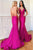 Mermaid Spaghetti Straps Lace Up Sweep Train Fuchsia Prom Dress Z21