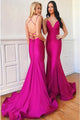 Mermaid Spaghetti Straps Lace Up Sweep Train Fuchsia Prom Dress Z21