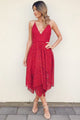A-line Spaghetti Straps Red Lace Tea-length Prom/Homecoming Dress P39
