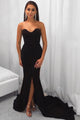 Mermaid Sweetheart Sweep Train Black Prom Party Dress with Split OHC027 | Cathyprom