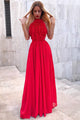 A-Line Jewel Floor-Length Red Chiffon Prom Party Dress with Ruffles OHC028 | Cathyprom
