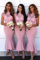 Mermaid Jewel Cap Sleeves Hi-Low Bridesmaid Dress with Lace OHS070 | Cathyprom