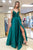 A-Line Spaghetti Straps Floor-Length Green Satin Prom Dress with Split CAD63 | Cathyprom