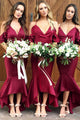 Mermaid Spaghetti Straps Cold Shoulder Hi-Low Bridesmaid Dress with Ruffles OHS054 | Cathyprom
