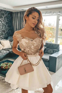 Off the Shoulder Short Homecoming Dresses with Embroidery OHM067 | Cathyprom