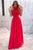 A-Line Jewel Floor-Length Red Chiffon Prom Party Dress with Ruffles OHC028 | Cathyprom