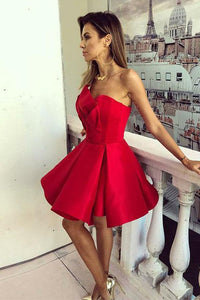 Strapless Red Short Homecoming Party Dresses with Ruffles OHM089 | Cathyprom