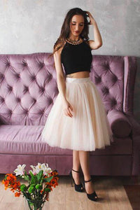 Two Piece Black Homecoming Dress Sexy Halter Tulle Short Prom Dress Party Dress OHM166