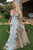 A-Line V-Neck Floor-Length Champagne Tulle Prom Dress with Appliques OHC079 | Cathyprom