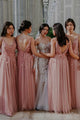 A-Line V-Neck Backless Floor-Length Pleated Bridesmaid Dress with Flowers OHS082 | Cathyprom