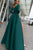 A-Line Deep V-Neck Long Sleeves Dark Green Sweep Train Prom Dress with Split LPD84 | Cathyprom