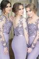 Mermaid Round Neck Long Sleeves Bridesmaid Dress with Appliques OHS034 | Cathyprom