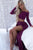 Two Piece Off-the-Shoulder Long Sleeves Floor-Length Purple Prom Dress with Lace Split OHC022 | Cathyprom