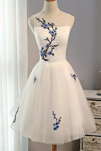 Cute Applique White Short Homecoming Prom Dresses Cheap Sweet 16 Dresses 2020 HD1