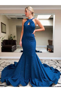 Sexy Prom Dress Halter Mermaid Long Satin Open Back Prom Dresses Evening Dresses OHC594