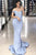 Mermaid Off-the-Shoulder Sweep Train Blue Prom Dress with Appliques OHC078 | Cathyprom