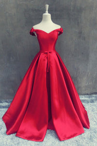 Stunning Off the Shoulder Sweep Train Red A-line Prom Dress with Bowknot LPD53 | Cathyprom