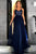 A-Line V-Neck Floor-Length Navy Blue Prom Dress with Sequins OHC009 | Cathyprom