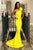 Mermaid One-Shoulder Sweep Train Yellow Prom Dress with Ruffles PD10