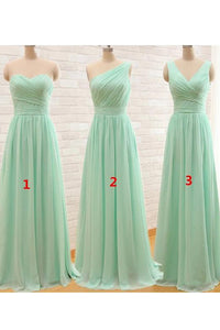 A Line Sweetheart V-neck Floor Length Sleeveless Long Chiffon Bridesmaid Dresses with Ruffles OHS124 | Cathyprom